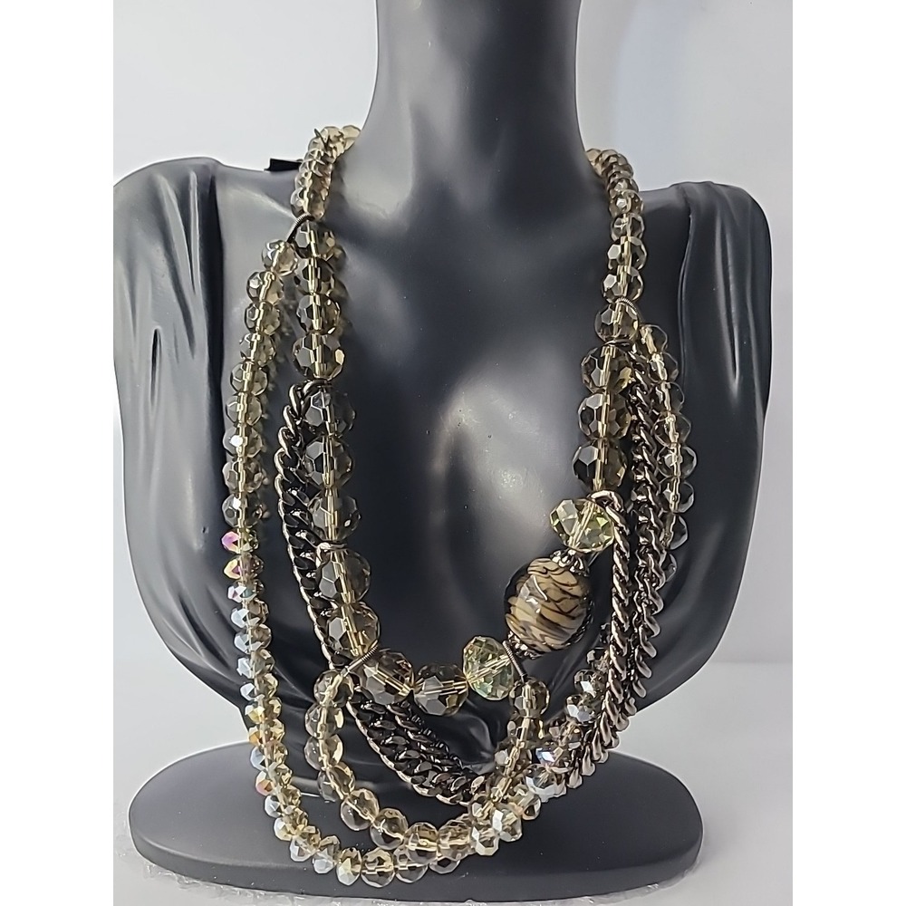 New Cookie Lee Multi Strand Necklace Gunmetal Crystal‎ Bead Layered Statement